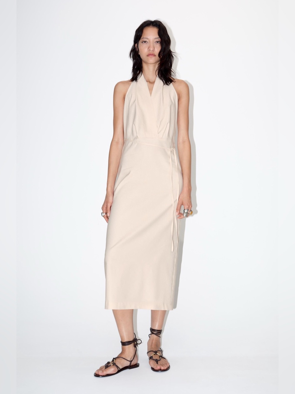 Zara Midi Halter Dress in Beige